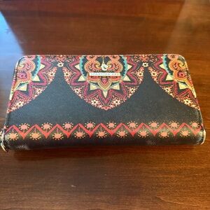 Spartina wallet with zipper. Black with red, pink and some turquoise color.